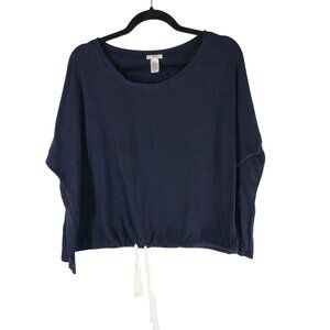 Eberjay Heather Navy Blue Slouchy Tee Cinch Tie Waist Scoop Neck Drop Shoulder M